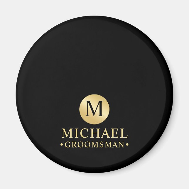 Elegant Black and Gold Personalized Groomsmen Magnet (Front)