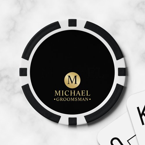 Elegant Black and Gold Personalized Groomsmen Poker Chips