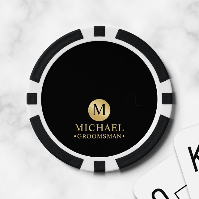 Elegant Black and Gold Personalized Groomsmen Poker Chips (Creator Uploaded)