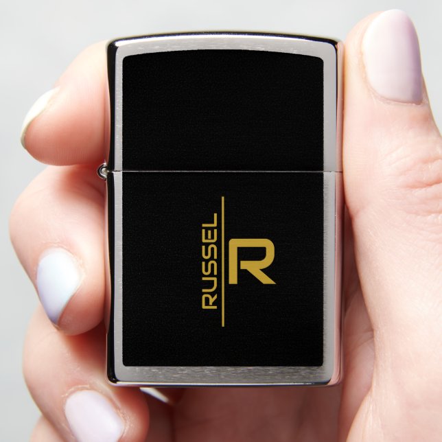 Elegant Black and Gold Personalized Groomsmen  Zippo Lighter (In Hand)