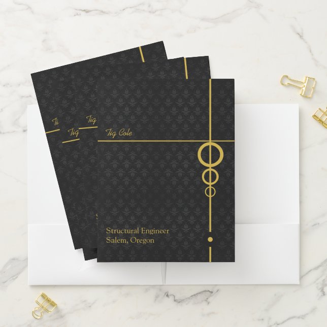 Elegant Black and Gold Personalized Pocket Folder (In Situ)