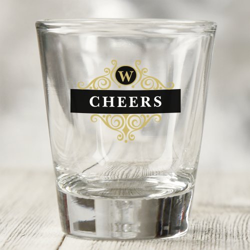 Elegant Black and Gold Personalized Shot Glass