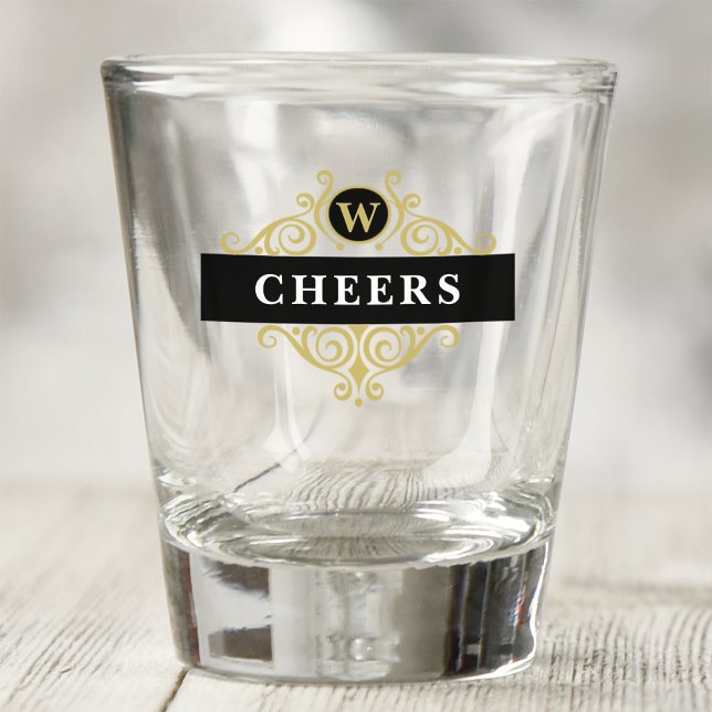 Elegant Black and Gold Personalized Shot Glass (Creator Uploaded)