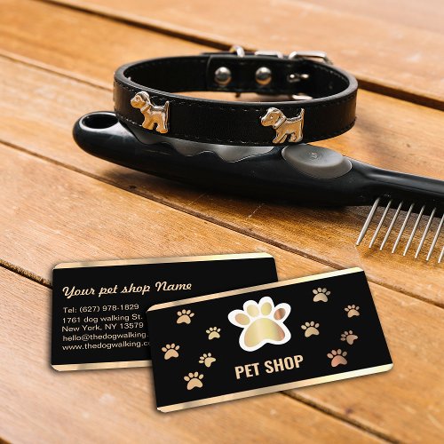 Elegant Black and Gold Pet Groomer Business Card