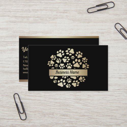 Elegant Black and Gold Pet Groomer Business Card