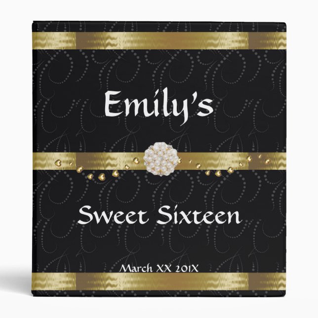 Elegant Black and Gold Photo Album 3 Ring Binder (Front)
