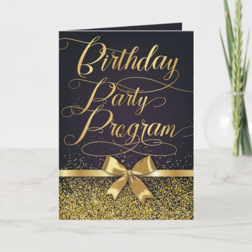 Elegant Black And Gold Photo Birthday Party Program