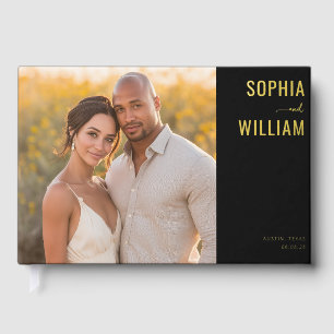 Elegant Black and Gold Photo Foil Guest Book