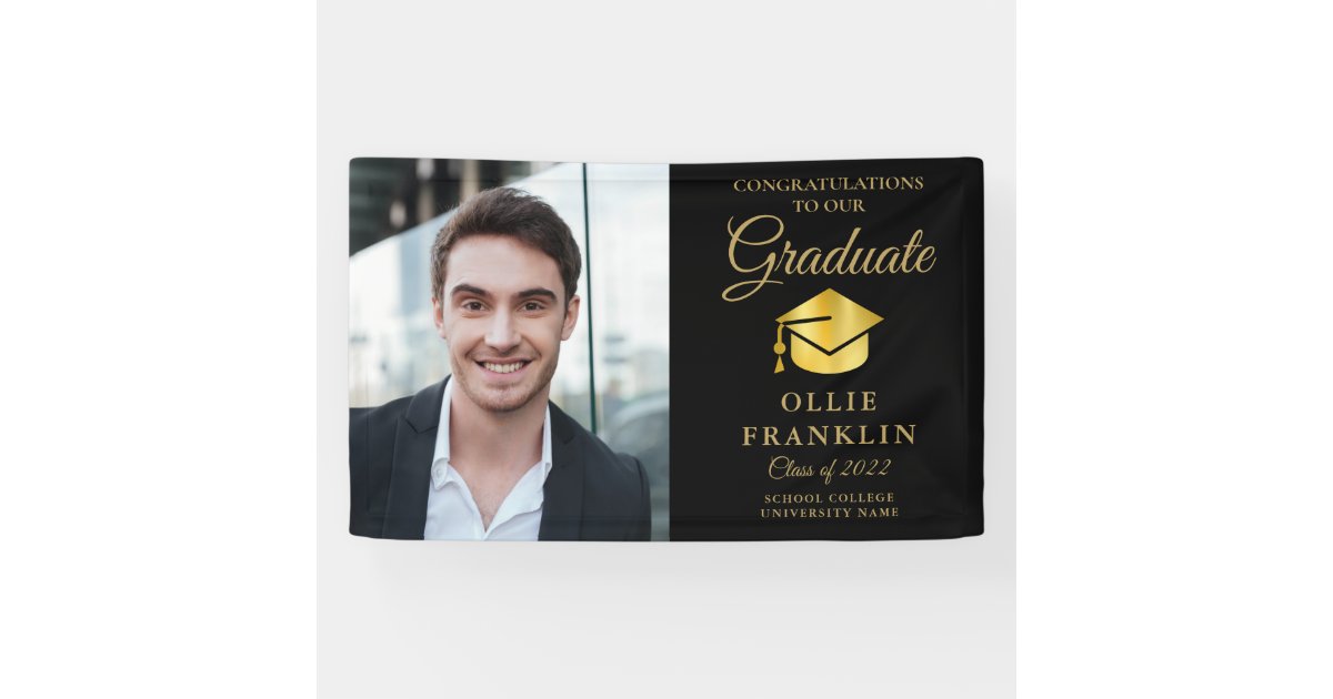 Elegant Black And Gold Photo Graduation Banner | Zazzle