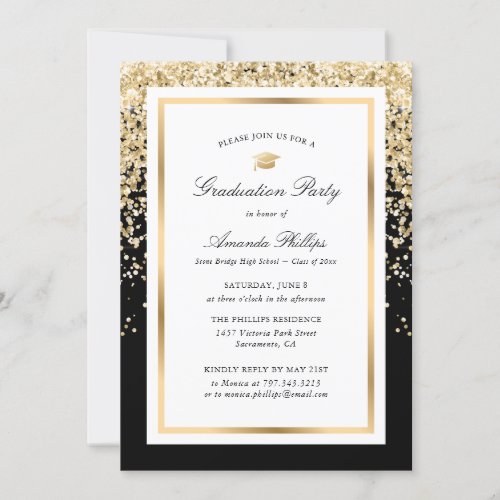 Elegant Black and Gold Photo Graduation Party Invitation