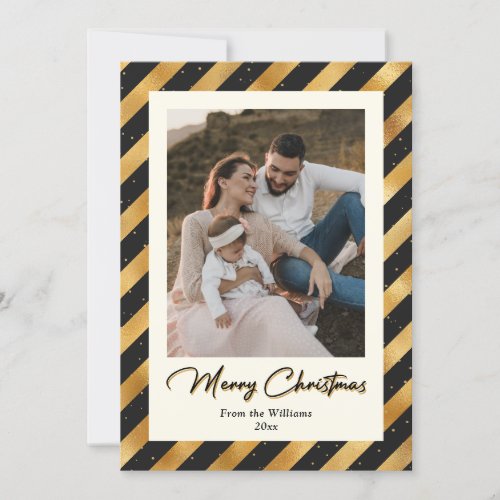 Elegant Black and Gold Photo Merry Christmas Holiday Card