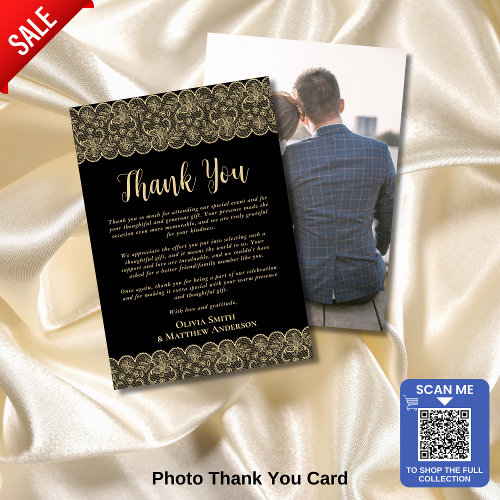 Elegant Black and Gold Photo Thank You Card