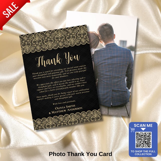 Elegant Black and Gold Photo Thank You Card (Creator Uploaded)