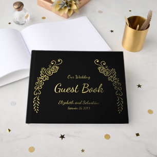 Elegant Black and Gold Photo Wedding Foil Guest Book
