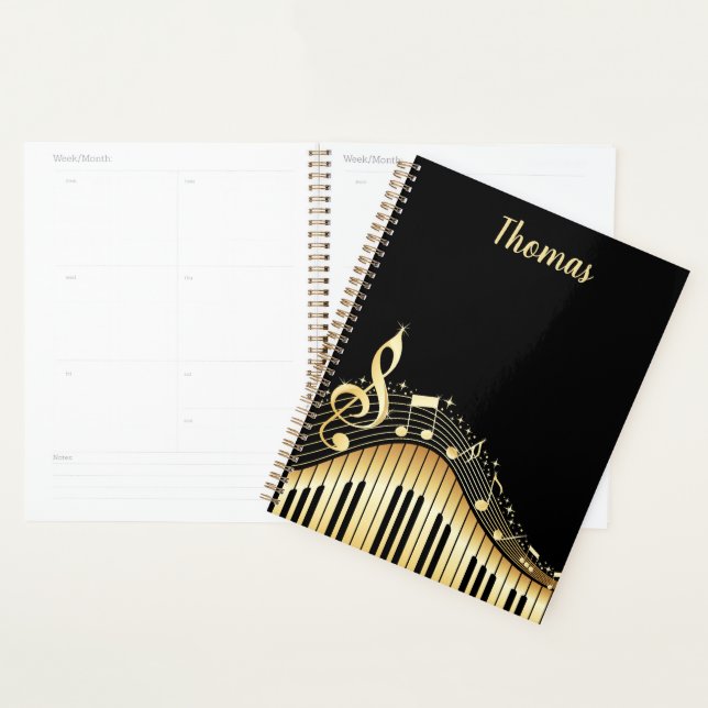 Elegant Black and Gold Piano Keyboard Planner (Display)