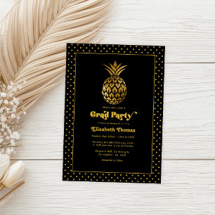 Elegant Black and Gold Pineapple Graduation Party Invitation