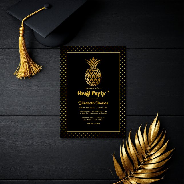 Elegant Black and Gold Pineapple Graduation Party Invitation (Elegant Black and Gold Pineapple Graduation Party Invitation)