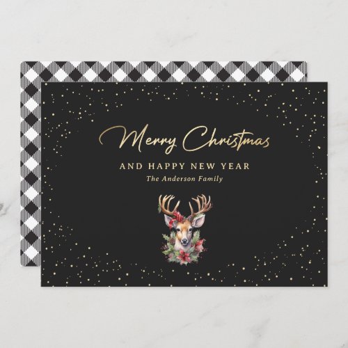 Elegant Black and Gold Plaid Merry Christmas Holiday Card