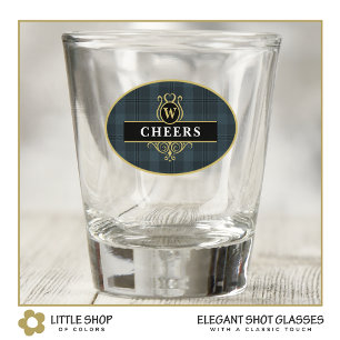 Elegant Black and Gold Plaid Personalized Shot Glass