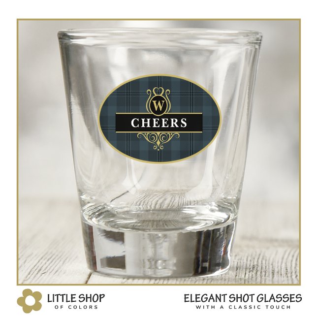 Elegant Black and Gold Plaid Personalized Shot Glass (Creator Uploaded)
