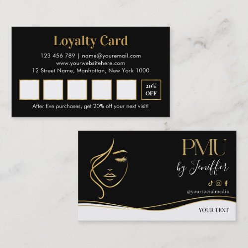 Elegant black and gold PMU Loyalty Card