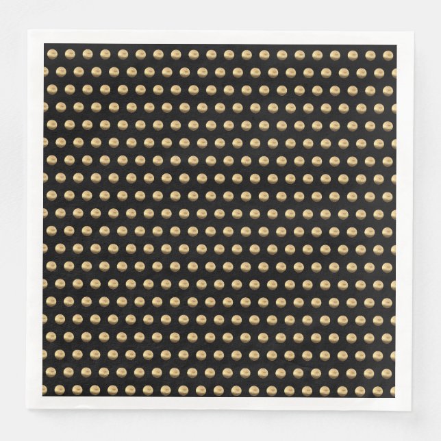 Elegant Black and Gold Polka Dots Pattern Chic Paper Dinner Napkins (Front)