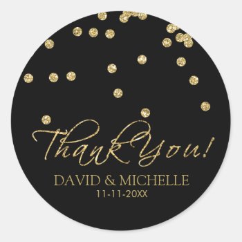 Elegant Black And Gold Polka-dots Thank You! Classic Round Sticker by weddingsNthings at Zazzle