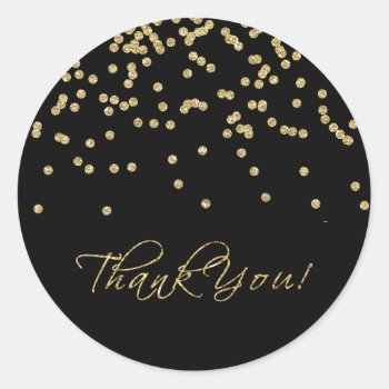 Elegant Black And Gold Polka-dots Thank You! Classic Round Sticker by weddingsNthings at Zazzle