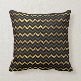 Elegant Black and Gold Polyester Throw Pillow