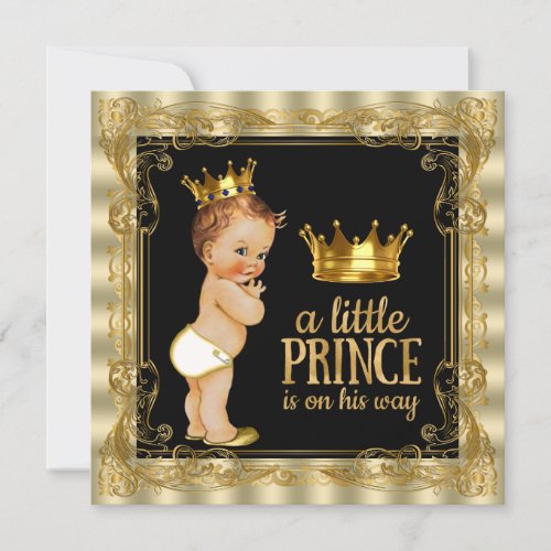 Elegant Black and Gold Prince Baby Shower Invitation