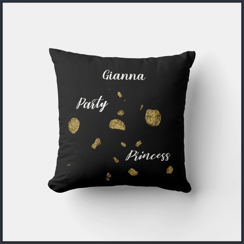 Elegant Black and Gold Princess Throw Pillow