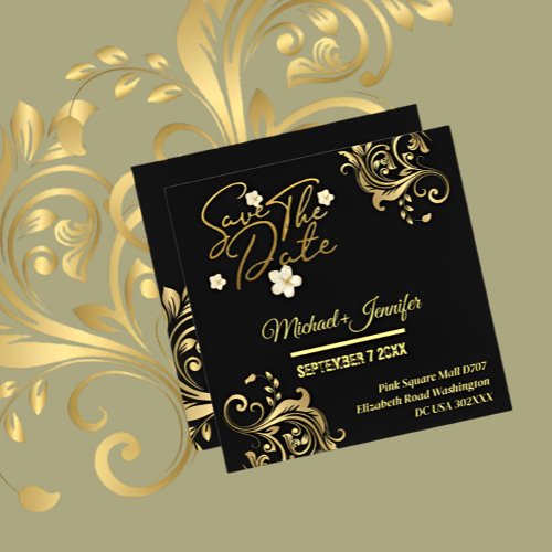 Elegant Black And Gold QR Save The Date Invitation