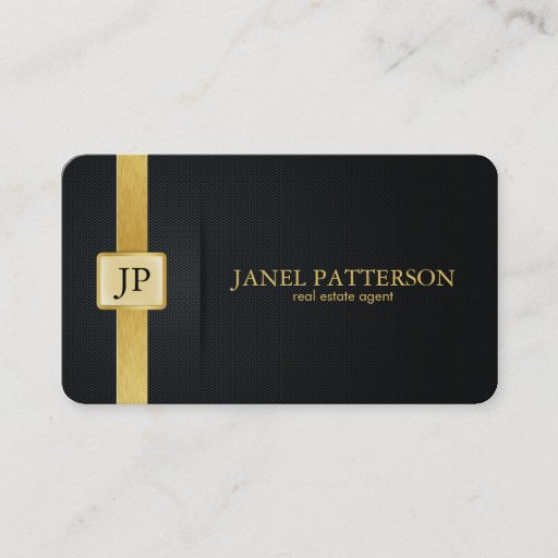 Customizable Elegant Black and Gold Real Estate Agent Business Cards