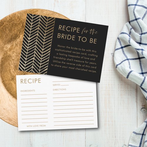 Elegant Black and Gold Recipe for the Bride  Enclosure Card