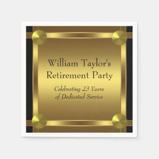 Elegant Black and Gold Retirement Napkins