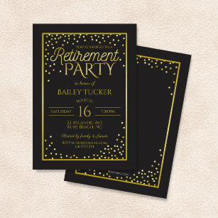 Elegant Black and Gold Retirement Party Invitation