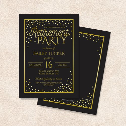 Elegant Black and Gold Retirement Party Invitation