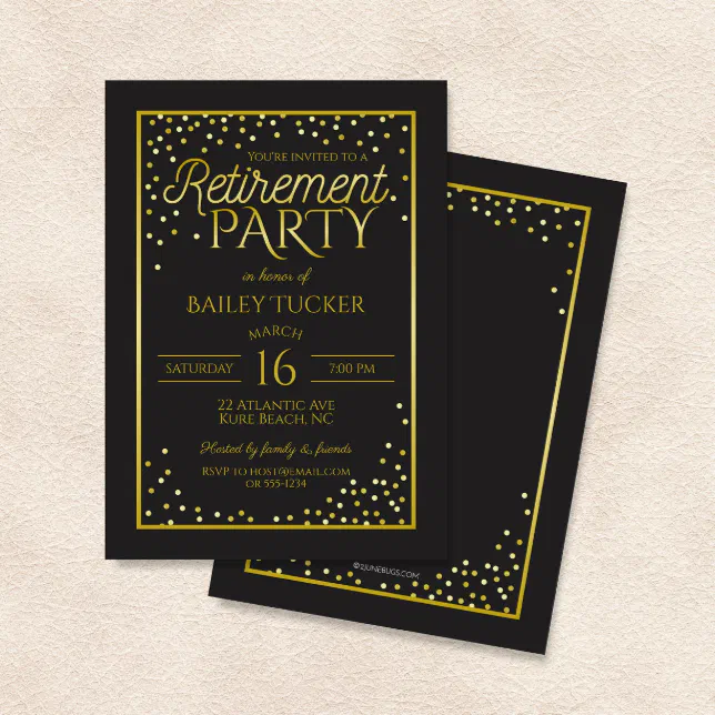 Elegant Black and Gold Retirement Party Invitation | Zazzle