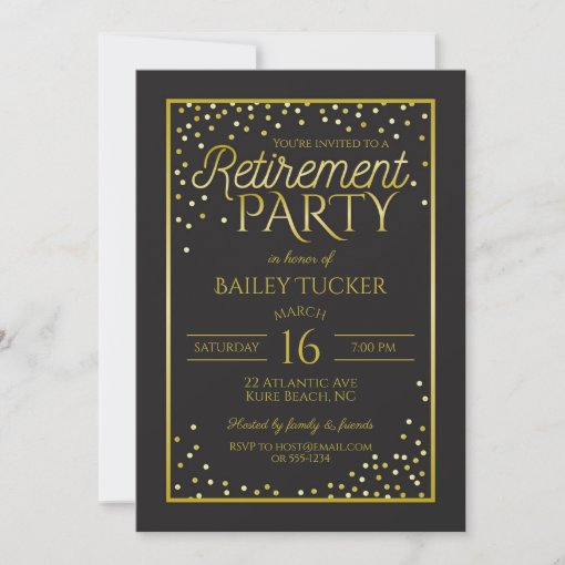 Elegant Black and Gold Retirement Party Invitation | Zazzle