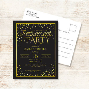 Elegant Black and Gold Retirement Party Invitation Postcard