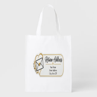 Elegant Black and Gold Return Address Labels Grocery Bag