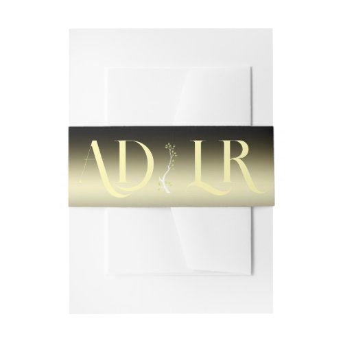Elegant Black and Gold Ribbon Wedding Invitation B Belly Band