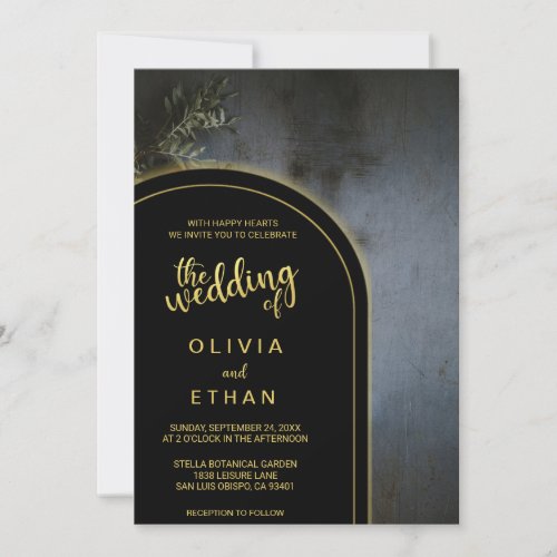 Elegant black and gold rustic Wedding Invitation