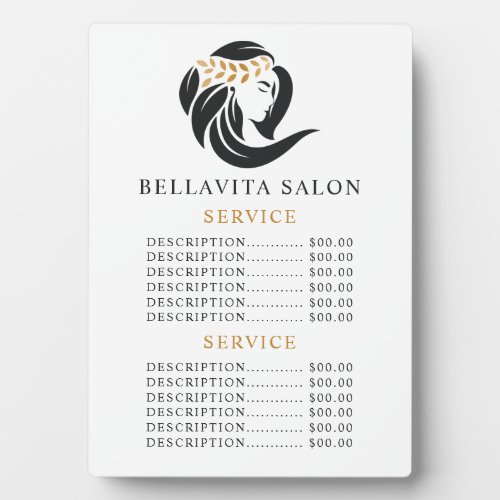 Custom Price Menus 15 Elegant Black And Gold Salon Price List Plaque