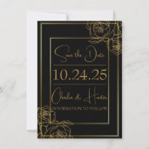 Elegant Black and Gold Save the Date Card