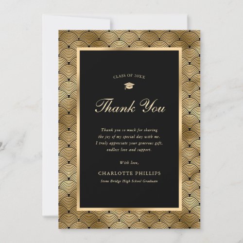 Elegant Black and Gold Scale Photo Graduation Thank You Card