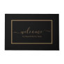 Elegant black and gold script family name welcome  doormat
