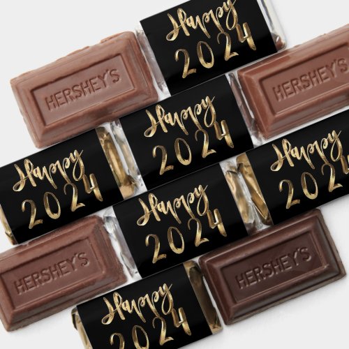 Elegant Black and Gold Script Happy New Year 2024  Hersheys Miniatures