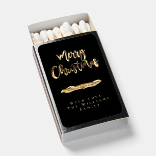 Elegant Black and Gold Script Merry Christmas Matchboxes