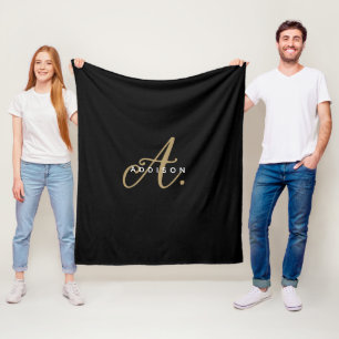 Elegant Black and Gold Script Monogram Fleece Blanket